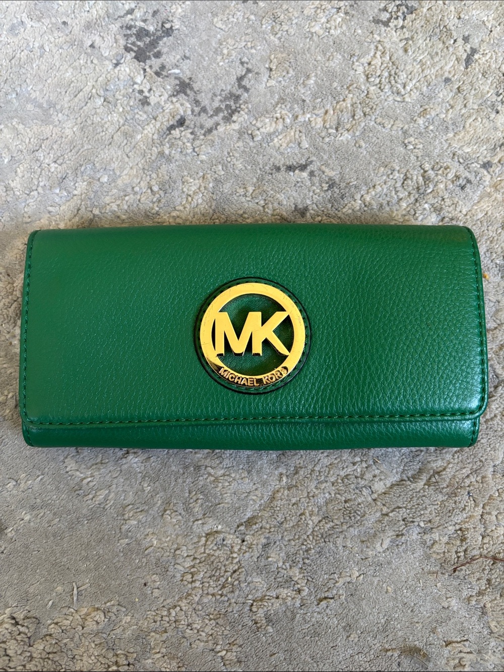 Michael Kors Emerald Green Leather Continental Wallet with Gold MK Logo